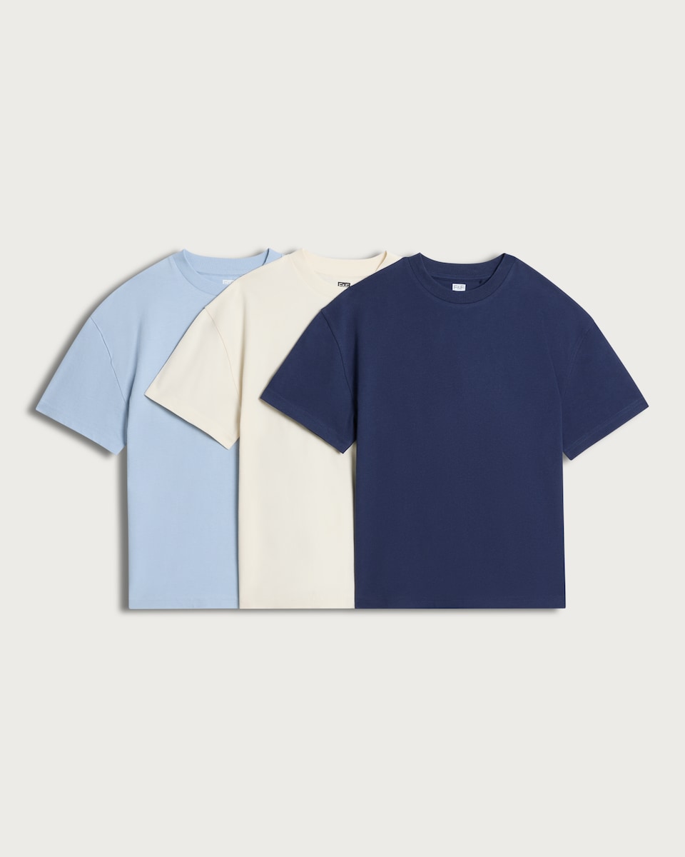 image 1 of F&F Boys 3-Pack Pure Cotton Short Sleeved T-Shirts in Blue