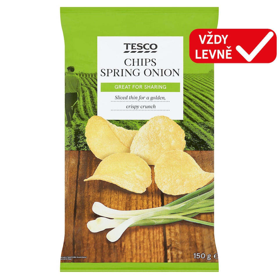 Tesco Bramborové lupínky smažené s příchutí jarní cibulky 150g