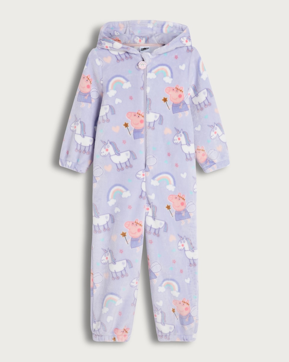 image 1 of Peppa Pig Unicorn Print Fleece Onesie in Lilac