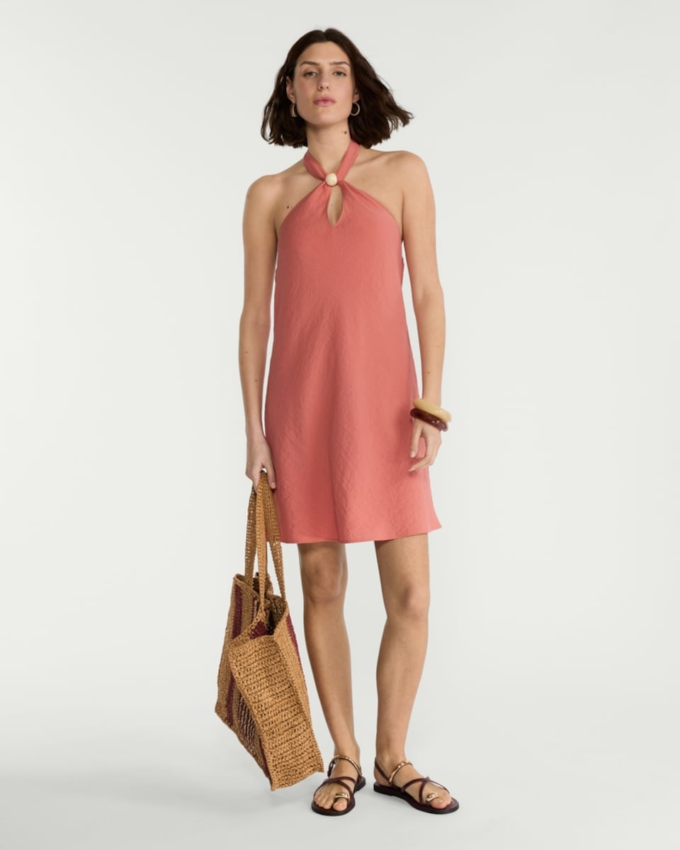 image 1 of The F&F Edit Beaded Halter Neck Mini Dress in Coral