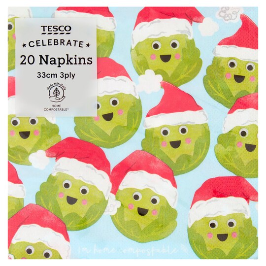 Tesco Sprouts Napkin 33Cm 3Ply 20 Pack Tesco Groceries