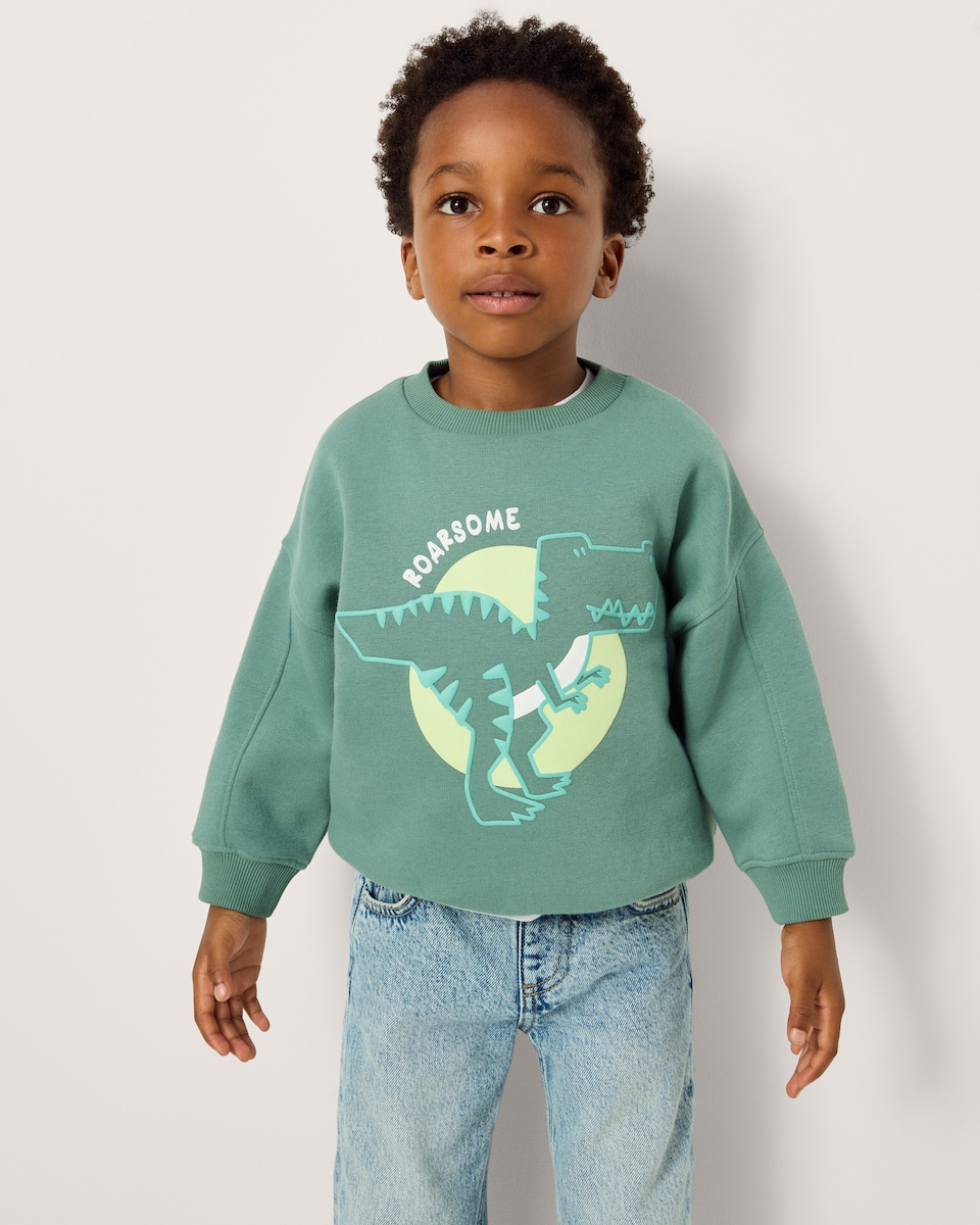 image 1 of F&F Boys Cotton Rich Dinosaur Sweatshirt in Green