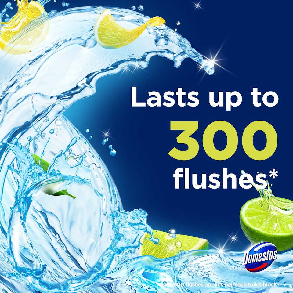 image 1 of Domestos Power 5 Toilet Rim Block Freshener Lime 2x 50g