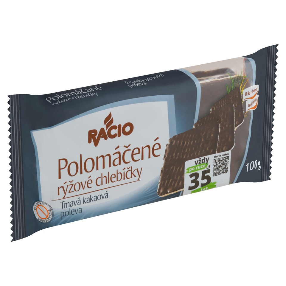 Racio Polomáčené rýžové chlebíčky tmavá kakaová poleva 8 ks 100g