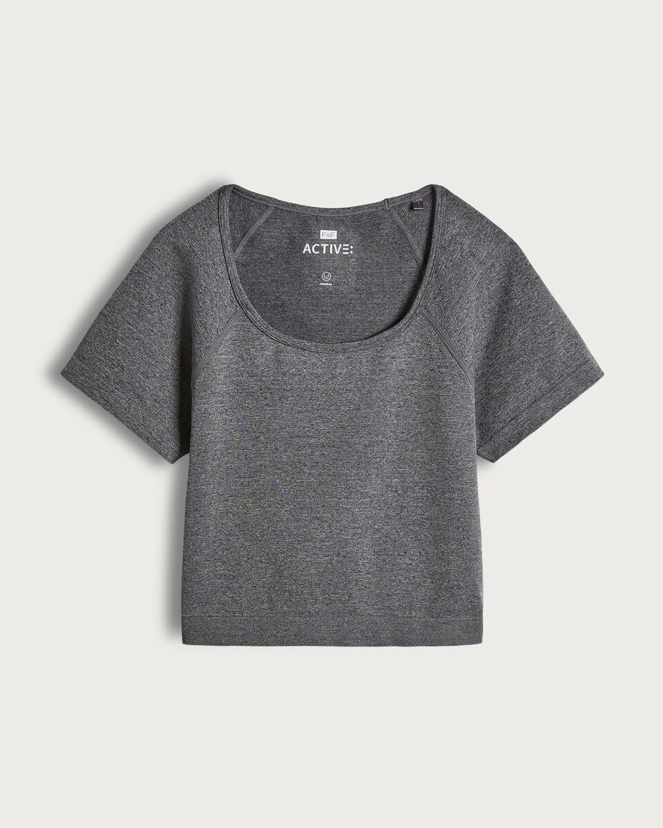 image 1 of F&F Active Seamfree Square Neck ports T-Shirt in Grey Marl