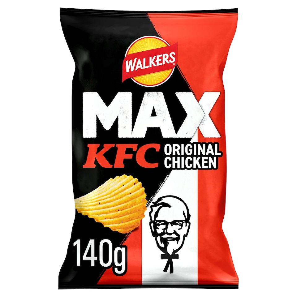 image 1 of Walkers MAX Kentucky Fried Chicken Flavour Ridged Potato Crips 140g