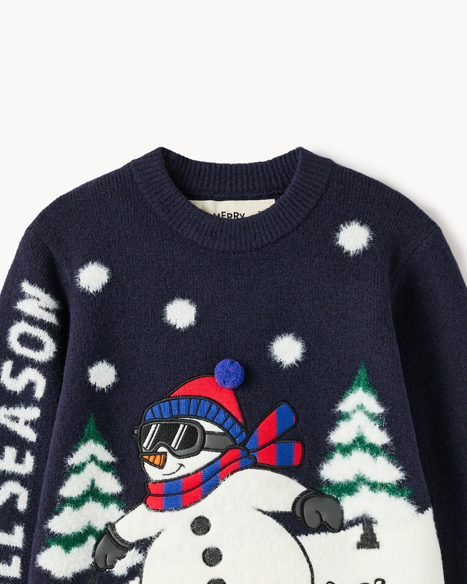 image 1 of Christmas Boys Snowman Jumper in Navy