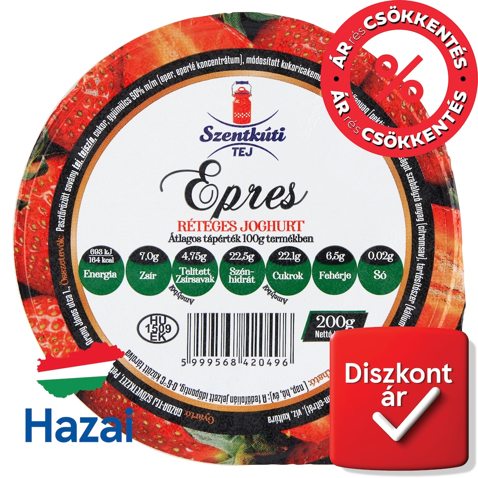 Szentkúti Tej epres réteges joghurt 200 g