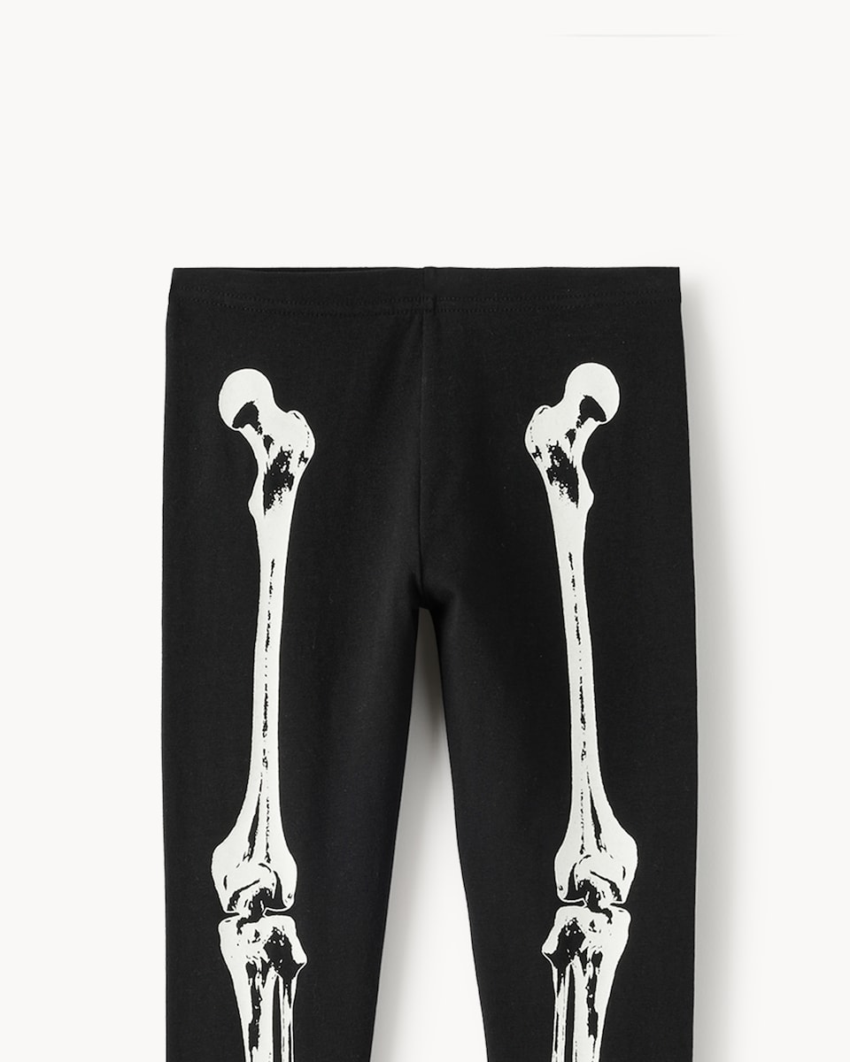image 1 of F&F Boys Pure Cotton Halloween Skeleton Glow in the Dark Top and Leggings Set in Black