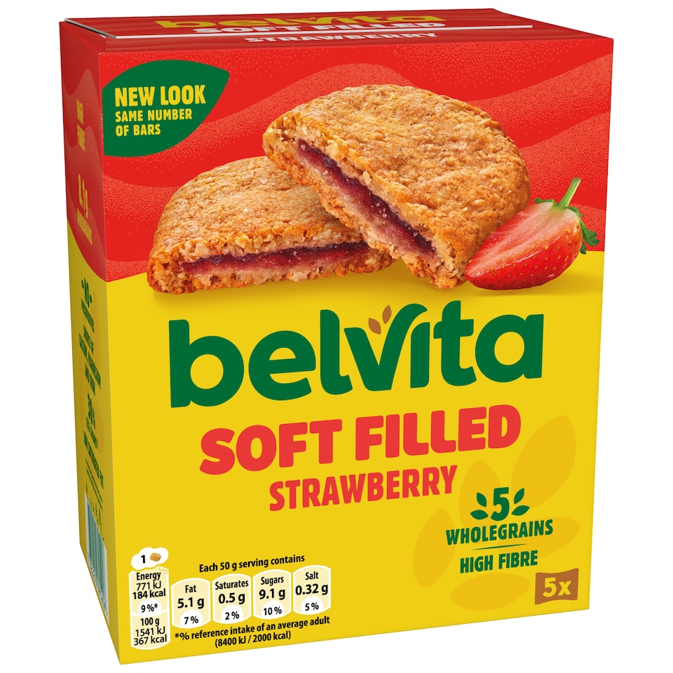 image 1 of Belvita Breakfast Soft Bakes Strawberry Filled Cereal Snack Bars Pack 5 x 50g