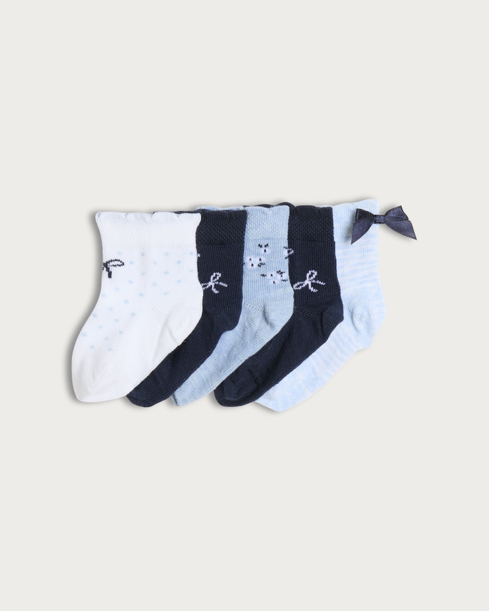 F&F Baby 5-Pack Cotton Rich Floral Bow Ankle Socks in Multi
