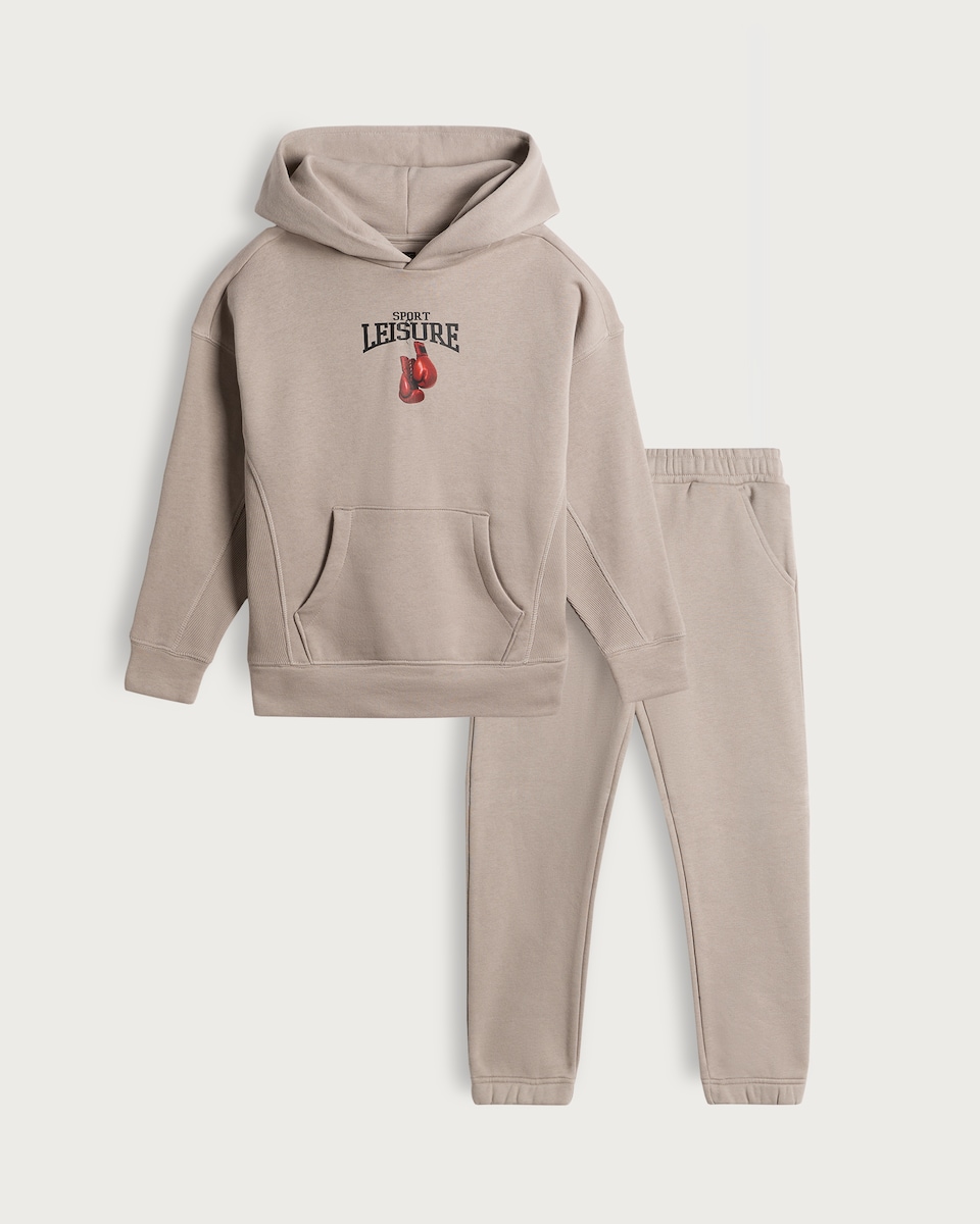 image 1 of F&F Boys 2-Piece Cotton Rich Sport Leisure Hoodie and Joggers Set in Grey
