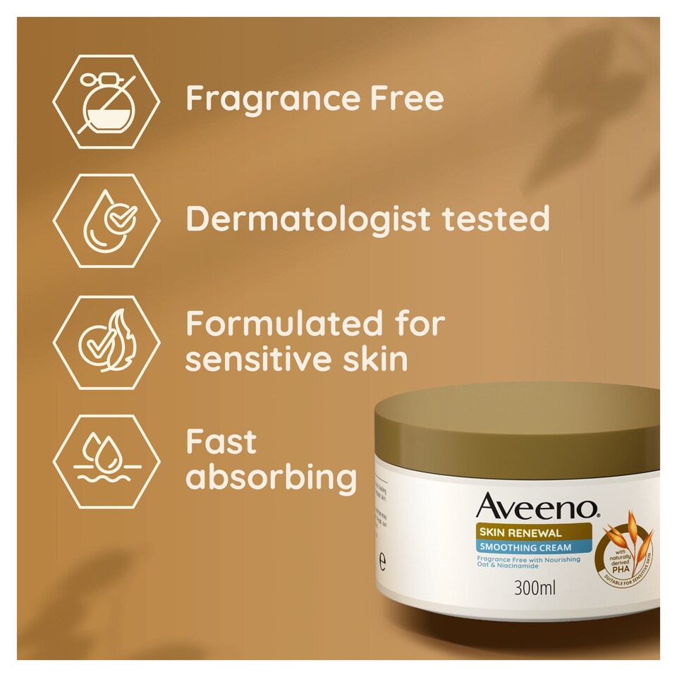 image 1 of Aveeno Skin Renewal Smoothing Cream Body Lotion Moisturiser 300ml