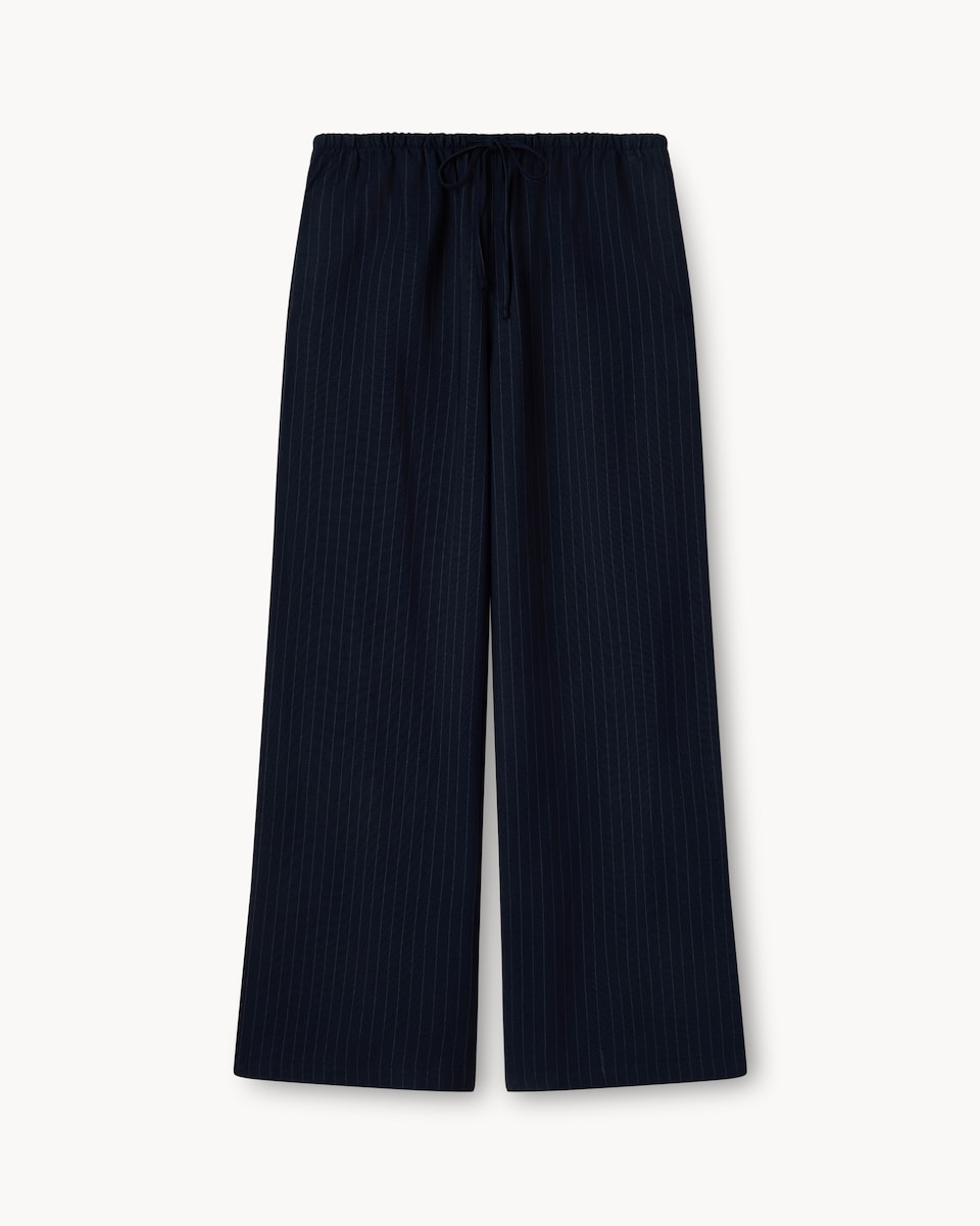 image 1 of F&F Pinstripe Drawstring Wide Leg Trousers in Navy