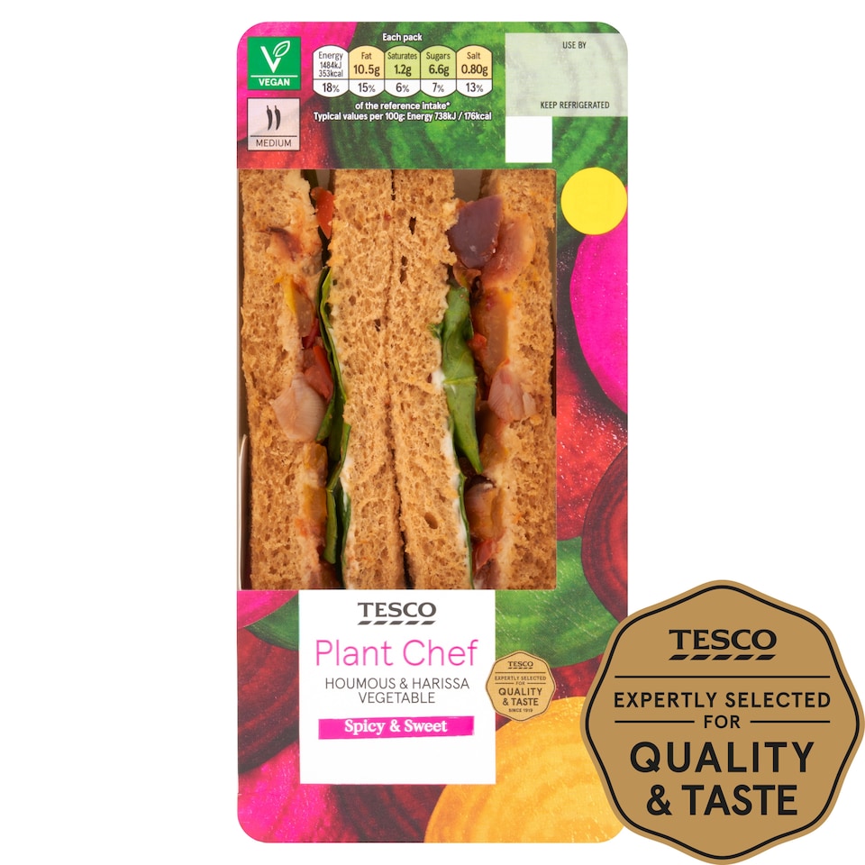 Tesco Plant Chef Houmous Harissa Vegetable Sandwich