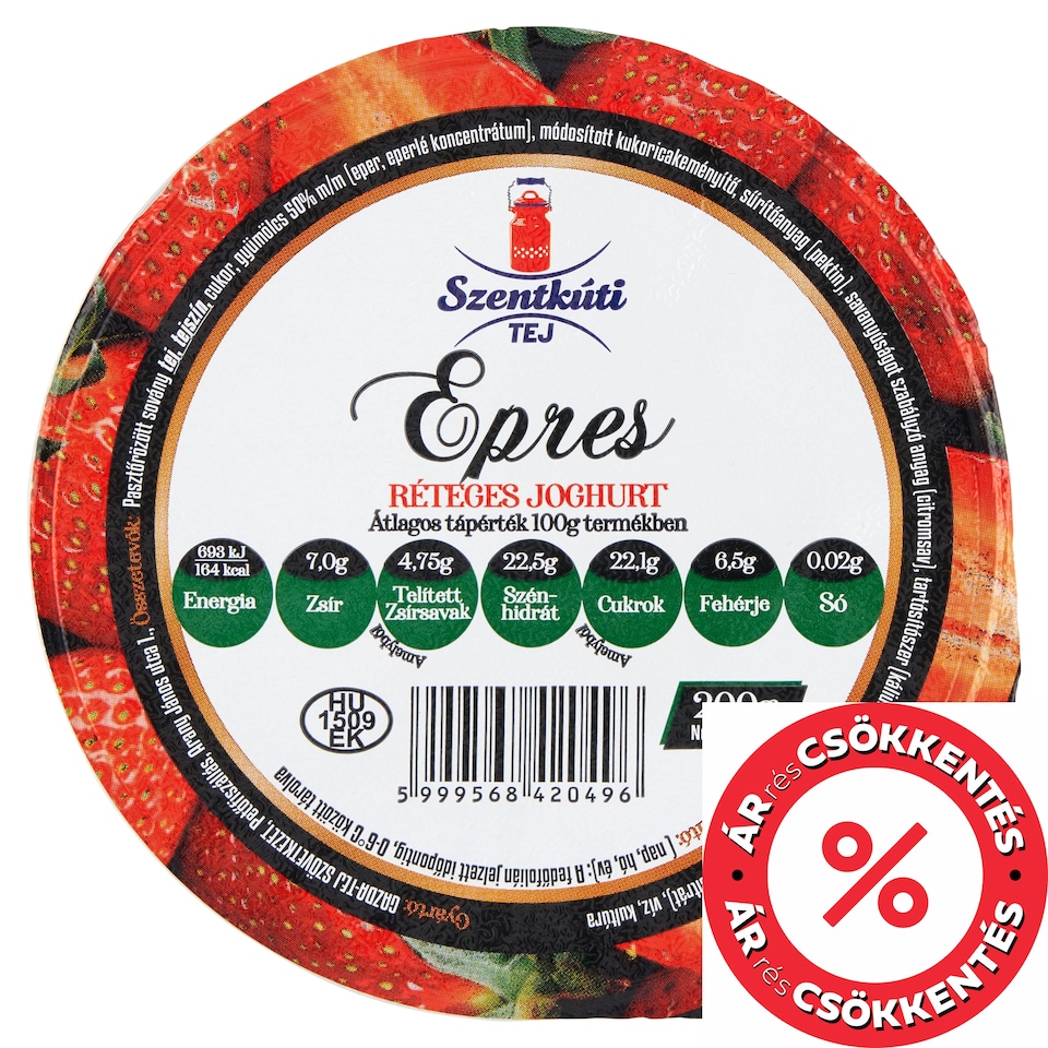 Szentkúti Tej epres réteges joghurt 200 g