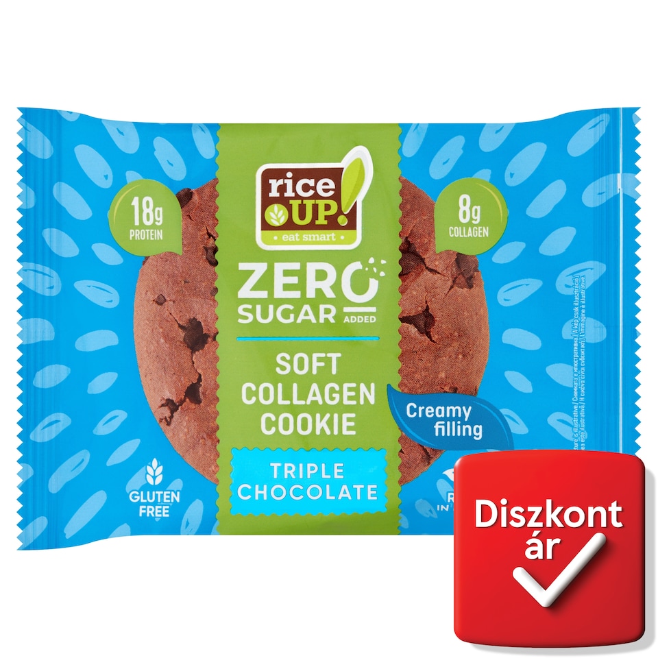 RiceUp! Zero kollagénes fehérje keksz tripla csokoládé ízű töltelékkel, hozzáadott cukor nélkül 60 g  1. kép
