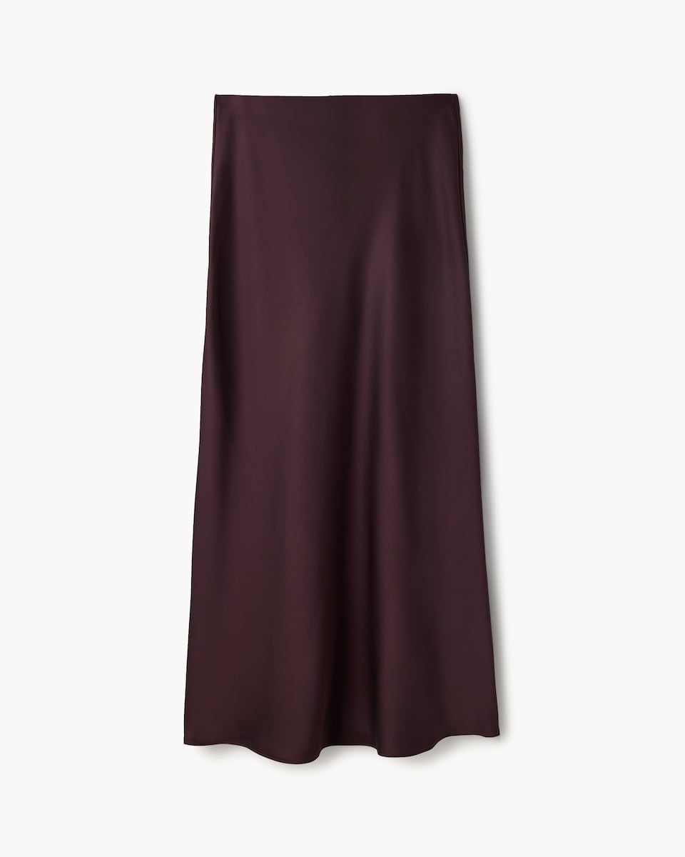 image 1 of F&F Satin Midi Slip Skirt in Burgundy