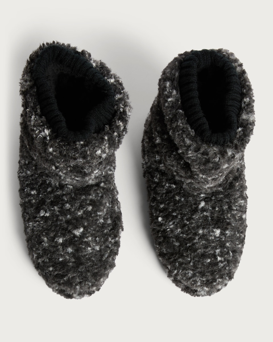 image 1 of F&F Fleece Textured Boot Slippers in Multi Black