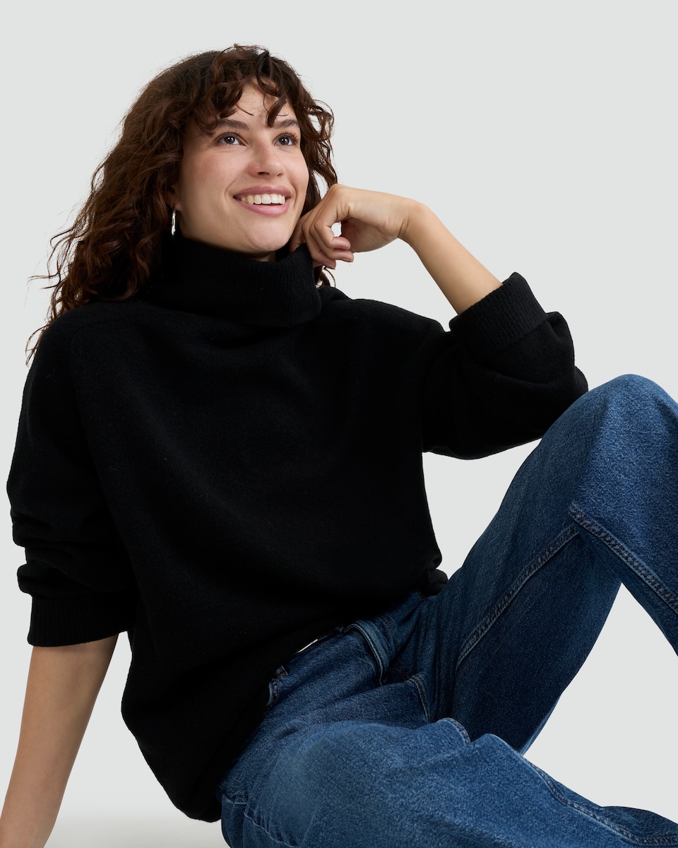 image 1 of F&F Knitted Roll Neck Jumper Dress with Wool in Black