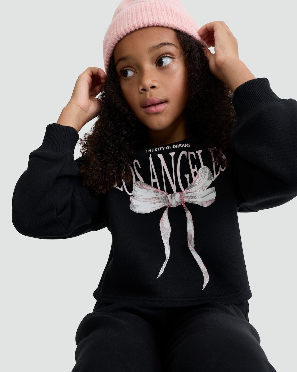 image 1 of F&F Girls 2-Piece Cotton Rich Los Angeles Sweatshirt and Joggers Set in Black