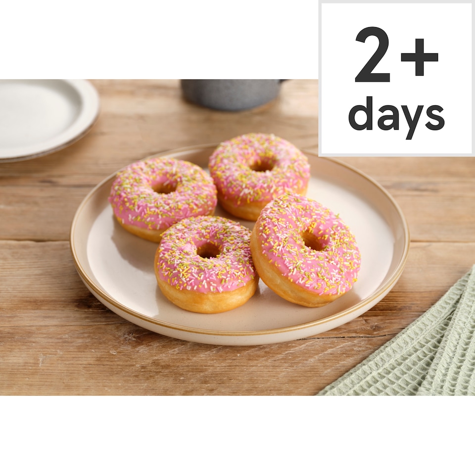 image 1 of Tesco Pink Iced Ring Doughnut 4 Pack