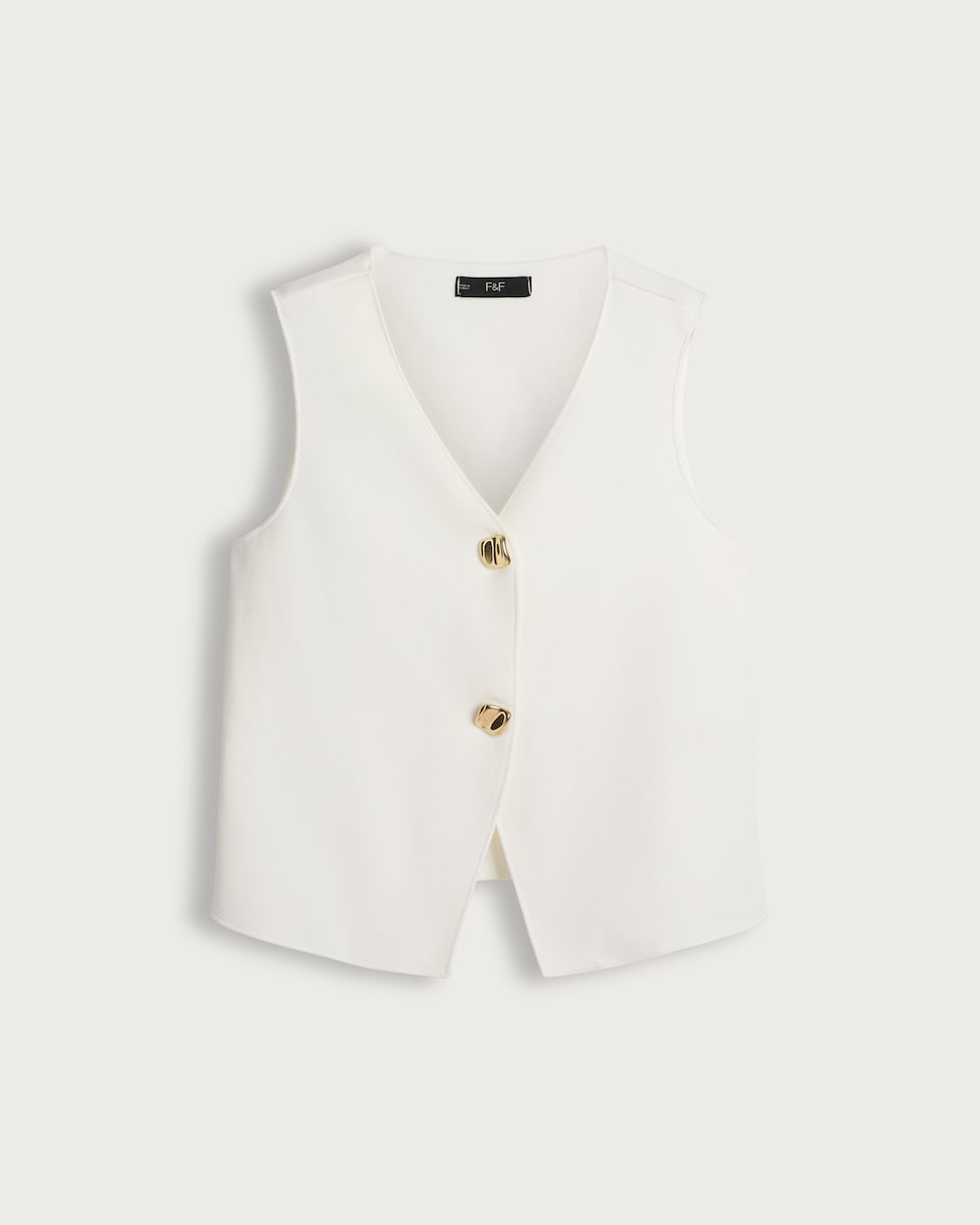 image 1 of F&F Sleeveless Two Button Waistcoat in Cream