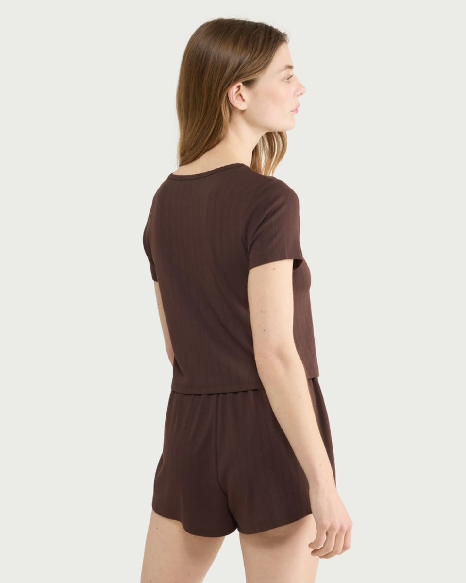 image 1 of F&F Textured Short Pyjama Set in Chocolate