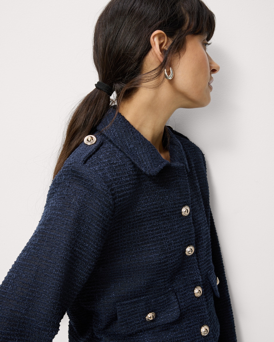 image 1 of F&F Boucle Textured Button Up Co-ord Jacket in Navy