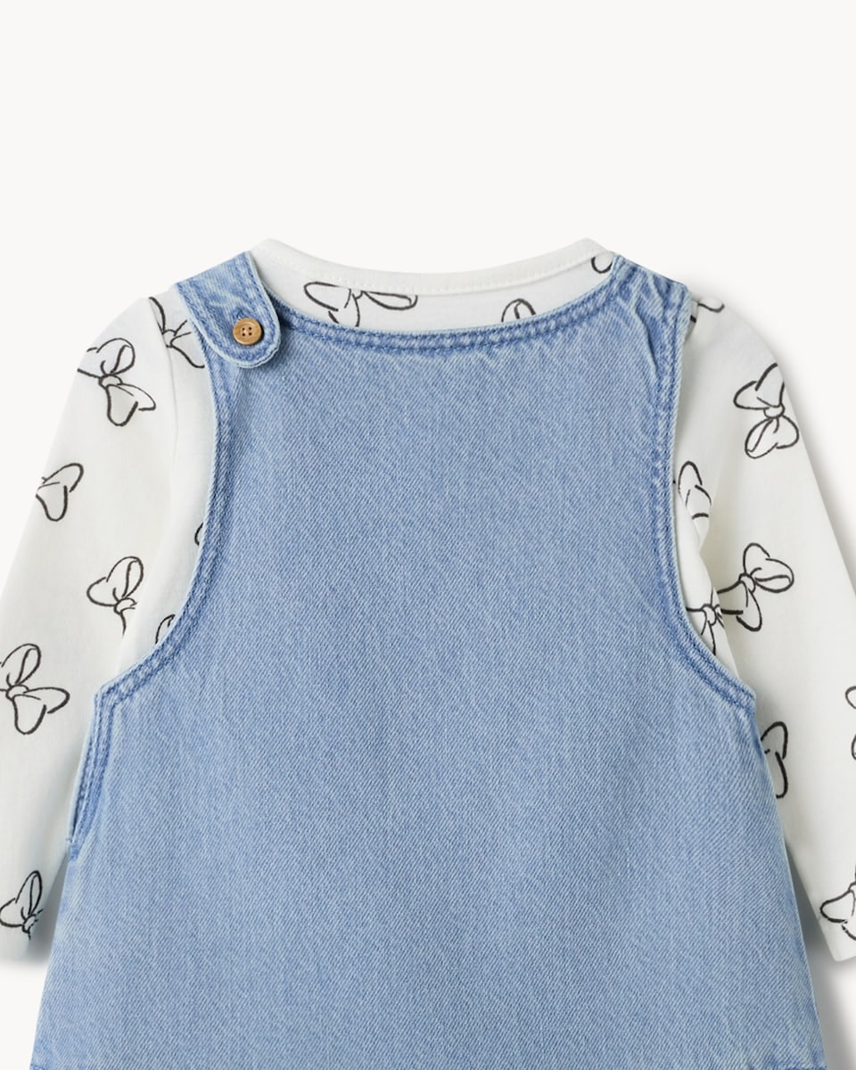 image 1 of Disney Minnie Mouse 3-Piece Cotton Rich Pinafore Set in Blue
