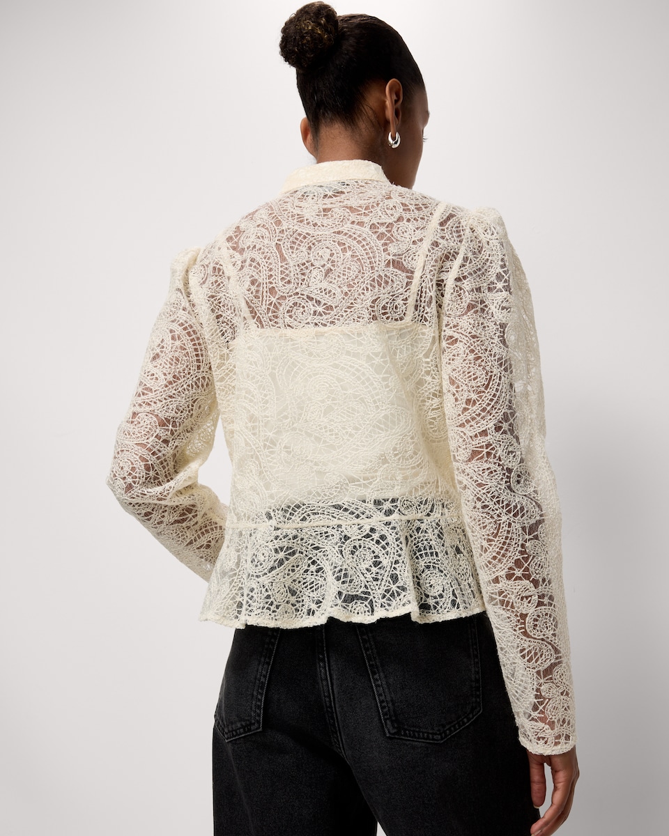 image 1 of F&F Lace Peplum Blouse in Cream