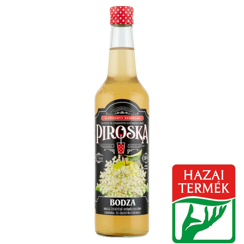 Piroska bodza ízesítésű gyümölcsszörp cukorral és édesítőszerekkel 0,7 l