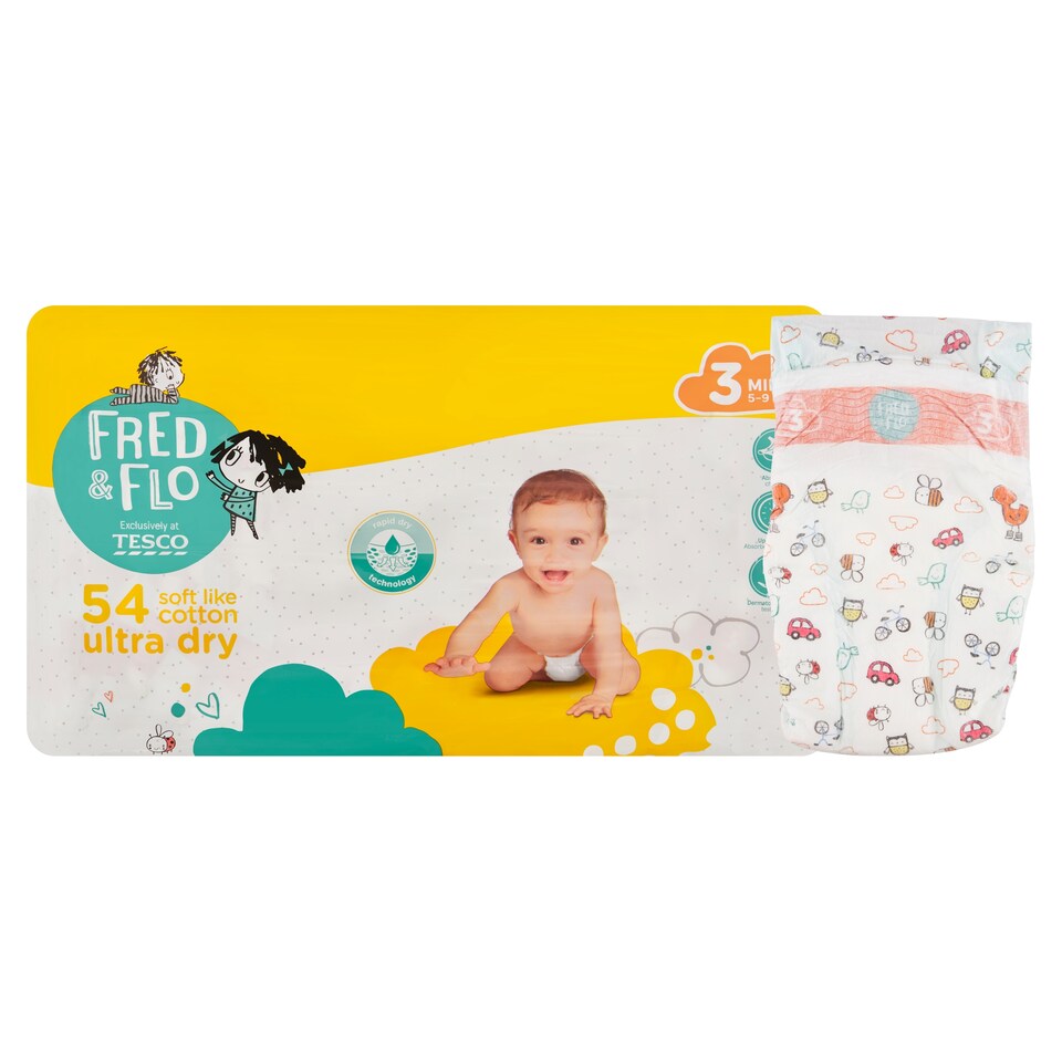 image 1 of Fred & Flo Ultra Dry Nappies Midi 3 5-9 kg 54 pcs