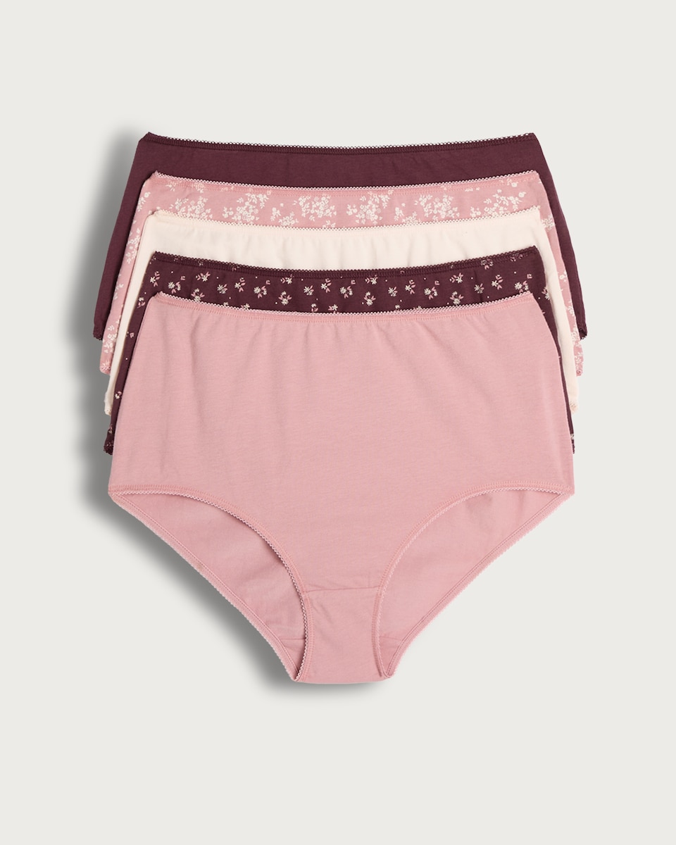 image 1 of F&F 5-Pack Cotton Rich Floral Print Full Briefs in Purple