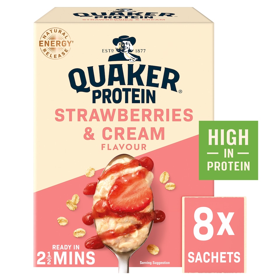 image 1 of Quaker Protein Porridge Sachets - Strawberries & Cream 8x42g