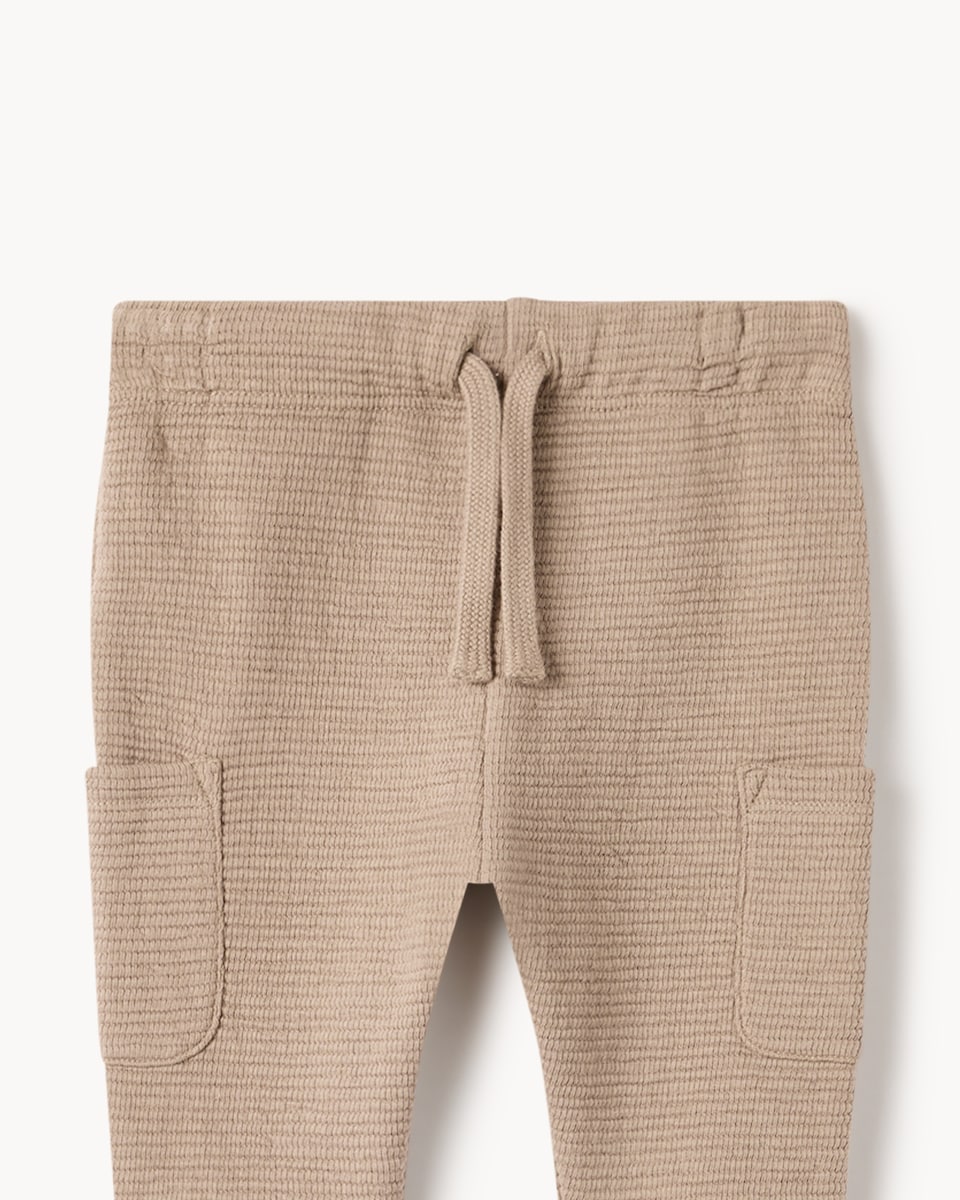 image 1 of F&F Baby Cotton Rich Textured Shirt and Joggers Set in Tan