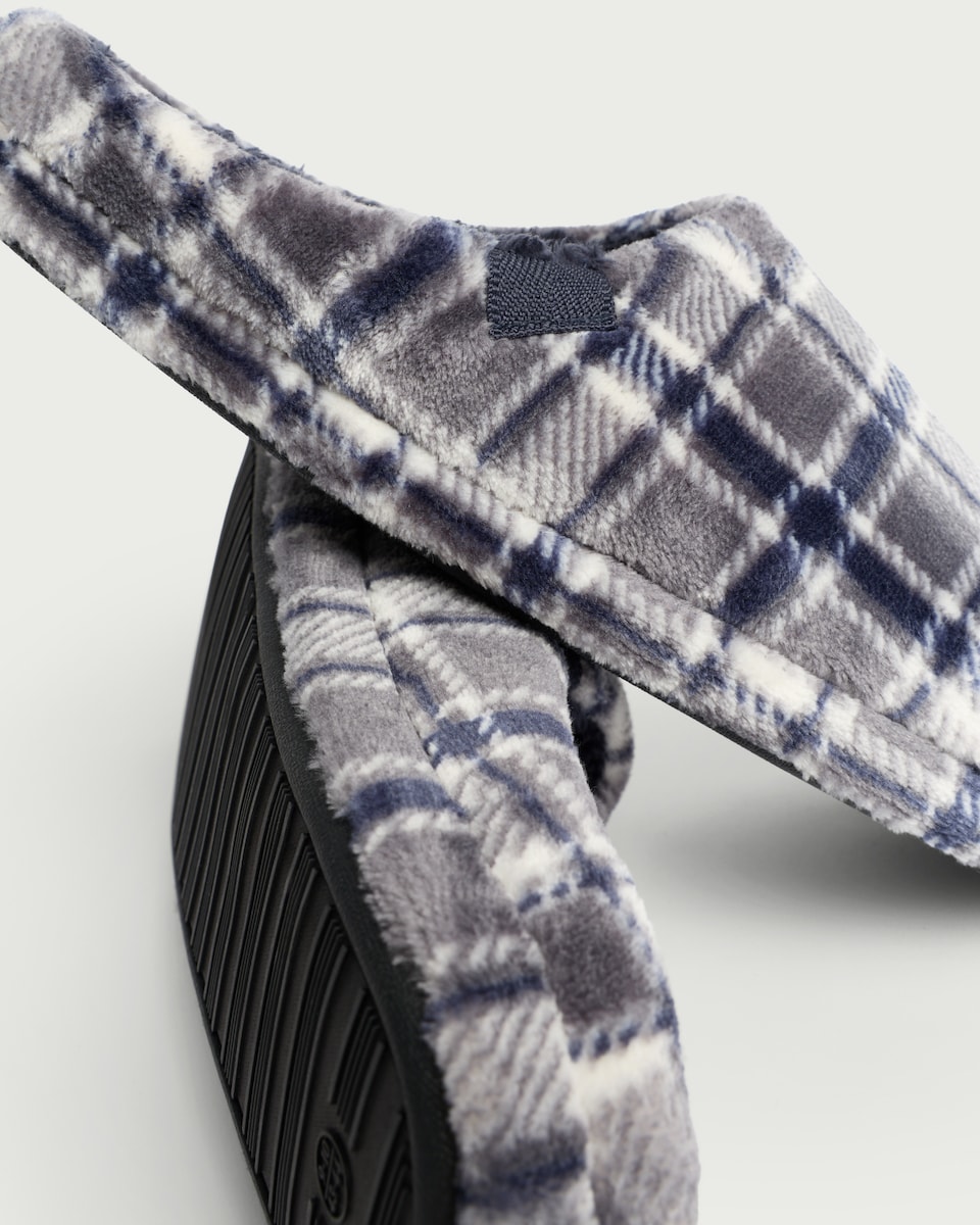 image 1 of F&F Textured Check Mule Slippers in Blue