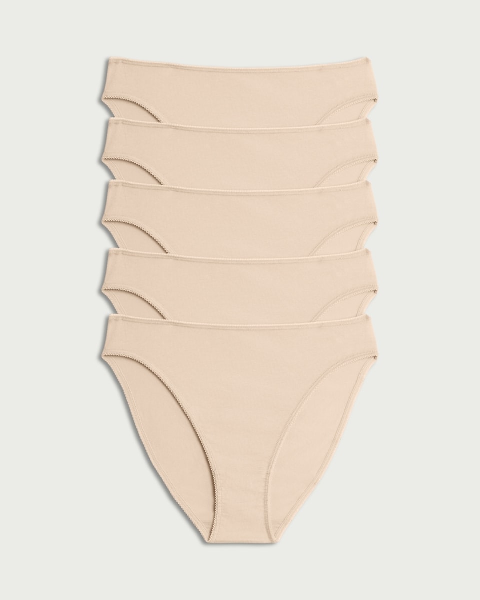 image 1 of F&F 5-Pack Cotton Rich High Leg Knickers in Nude