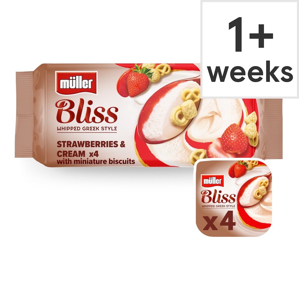 Muller Bliss Whipped Greek Style Yogurt Strawberries & Cream 4x100g