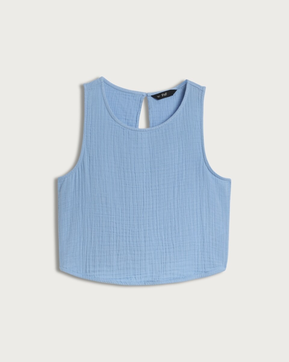 image 1 of F&F Pure Cotton Double Cloth Sleeveless Co-ord Top in Blue