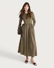 image 1 of F&F Gathered Waist Long Sleeved Midi Dress in Khaki