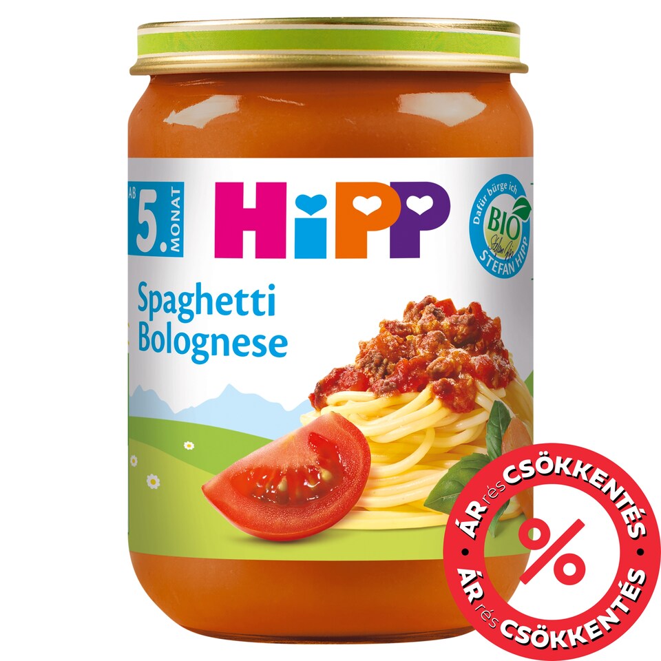 HiPP bio bolognai spagetti bébiétel 5 hónapos kortól 190 g 