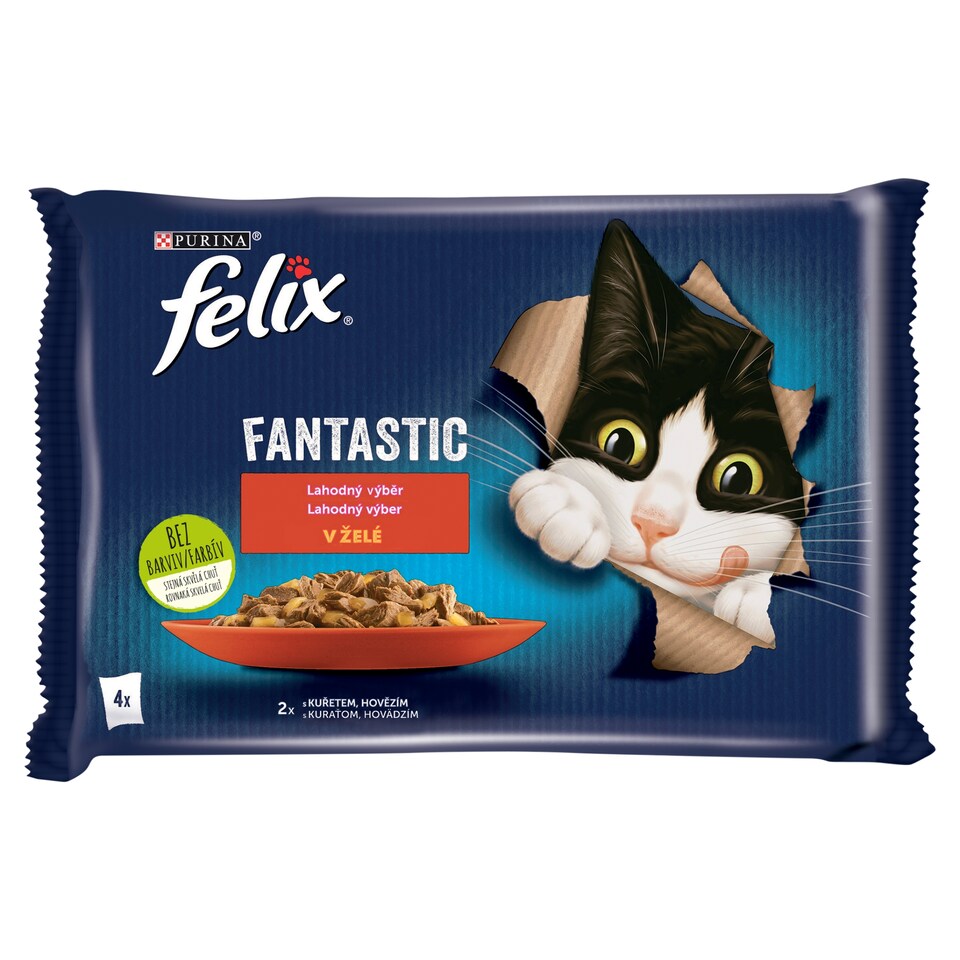 obrázok 1 z Felix Fantastic kapsičky pre mačky hovädzie, kura v želé 4 x 85 g