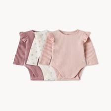 F&F Baby 3-Pack Cotton Rich Frill Bodysuits in Mink