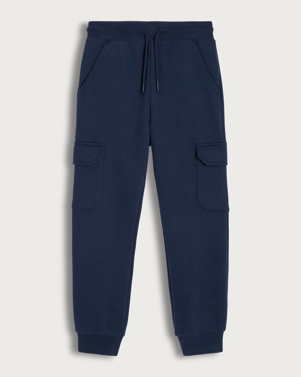 image 1 of F&F Boys Cotton Rich Cuffed Drawstring Cargo Joggers in Navy
