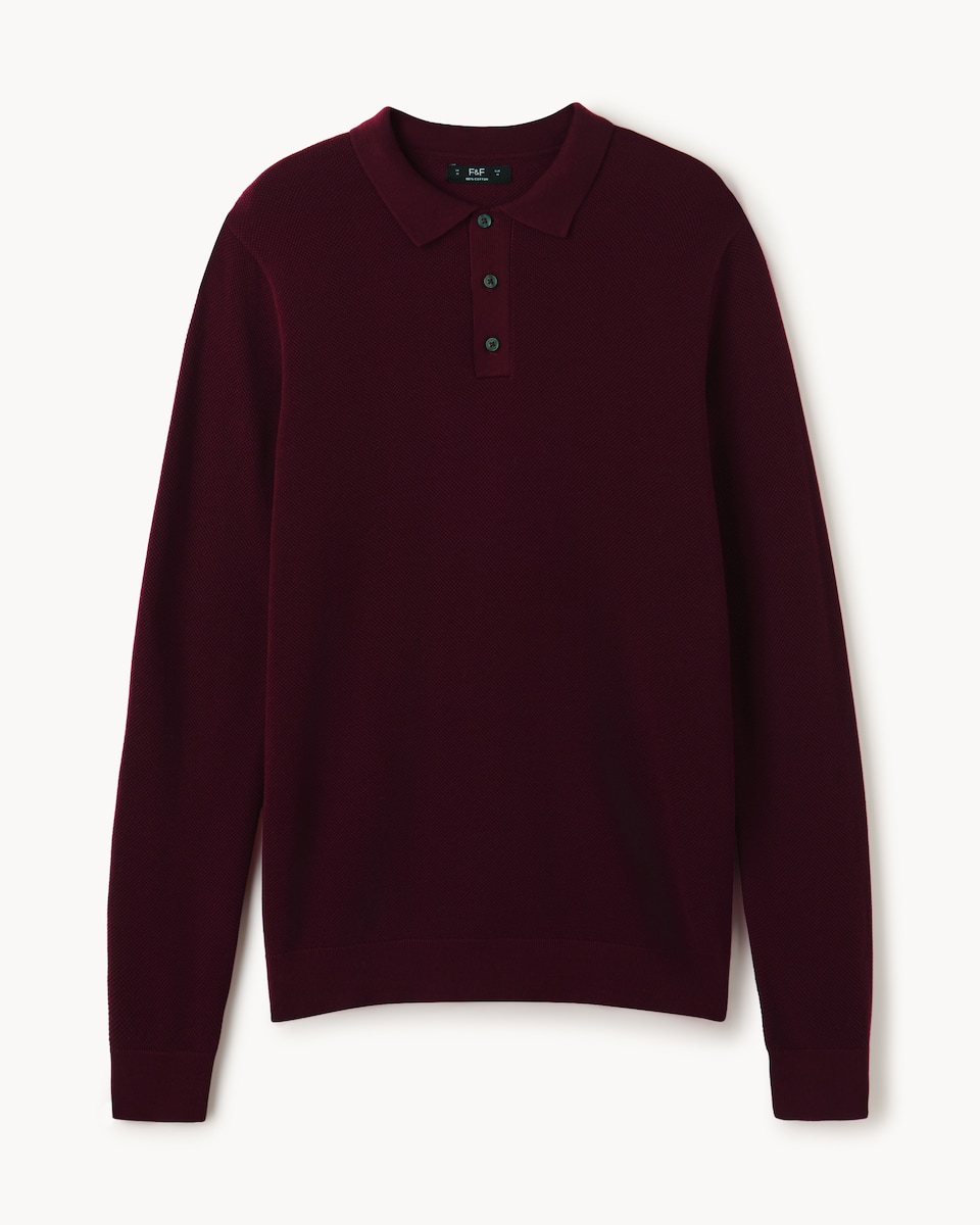 image 1 of F&F Pure Cotton Knitted Polo Shirt in Burgundy