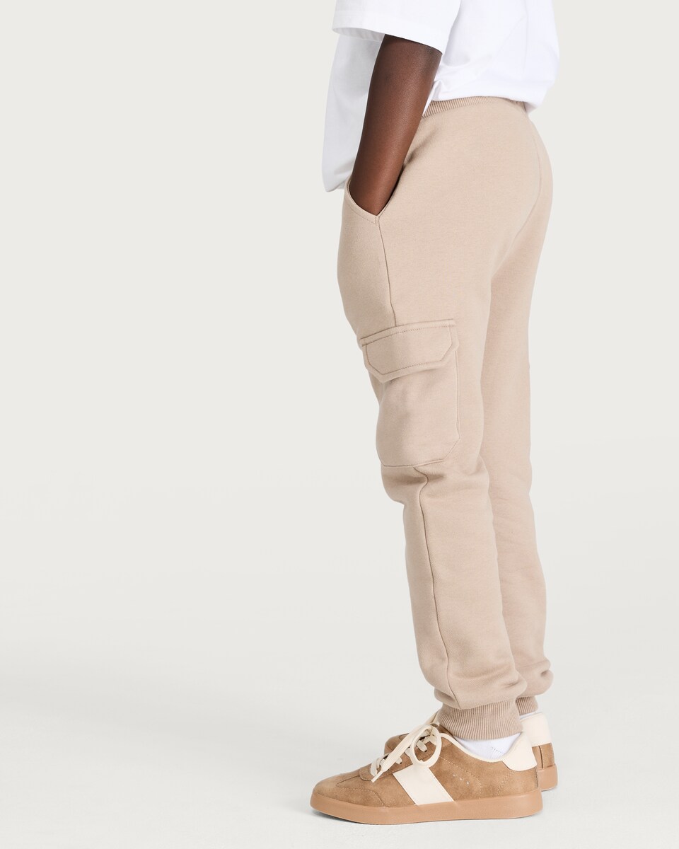 image 1 of F&F Boys Cotton Rich Cuffed Drawstring Cargo Joggers in Stone
