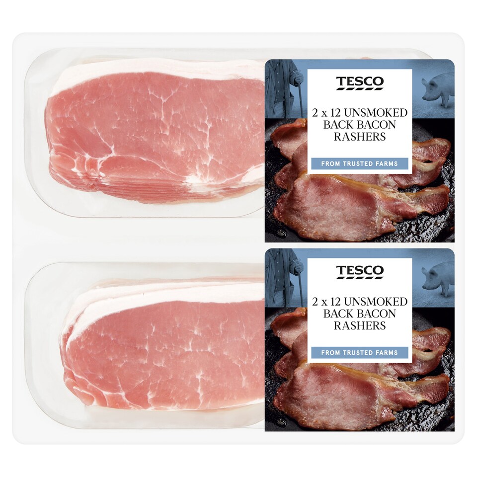Tesco Unsmoked Twin Pack Back Bacon 2X360g Tesco Groceries