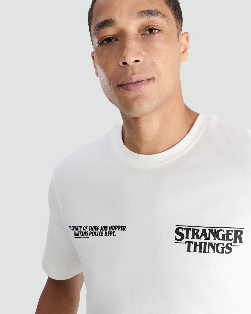 image 1 of Stranger Things Hawkins Police T-Shirt in Cream