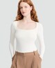 image 1 of F&F Polyamide Square Neck Long Sleeved Bodysuit in Cream